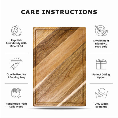 GL-Bamboo Acacia Wood Cutting Board Chopping Blocks with Juice Groove and Finger-Grip Handles for Serving