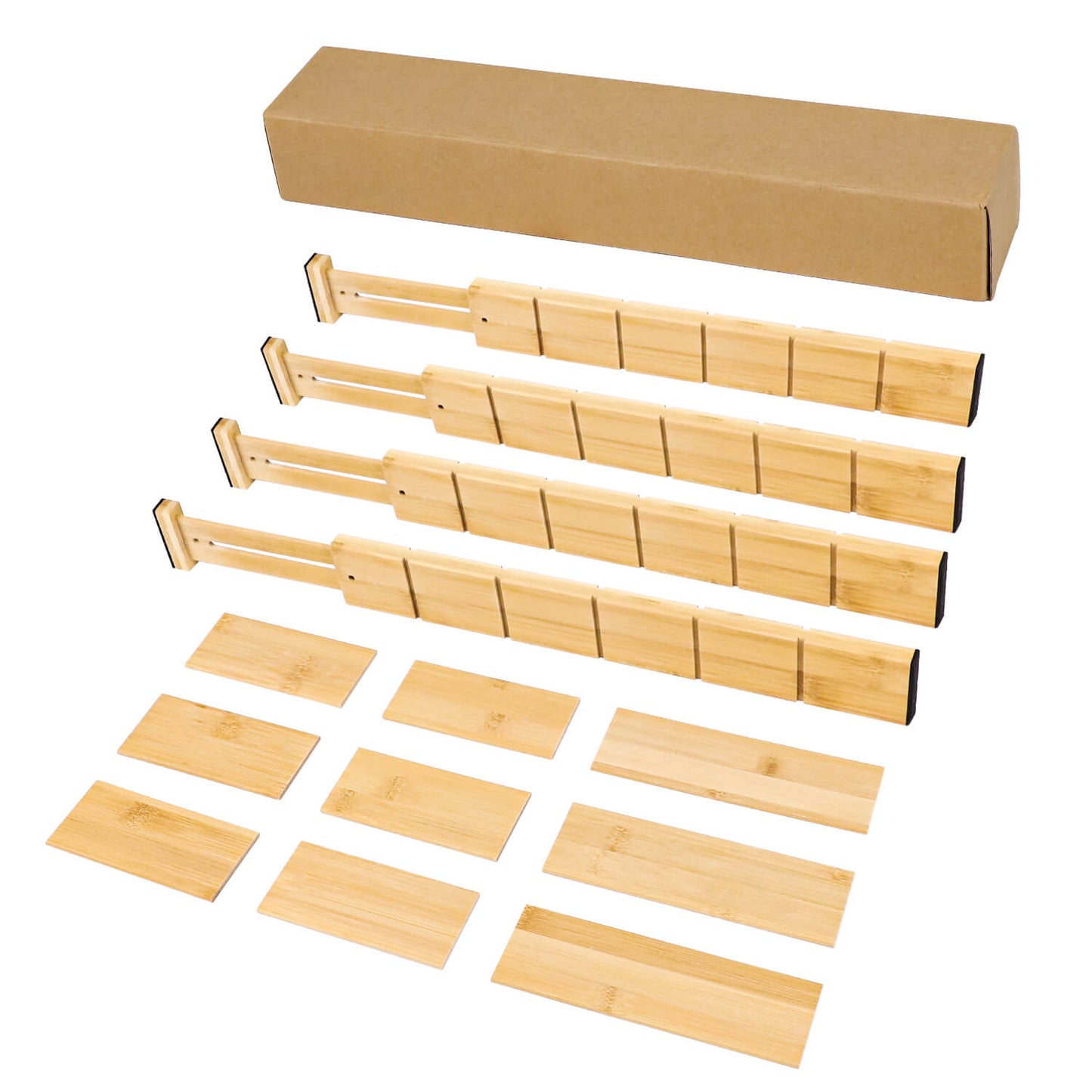 GL-Bamboo Adjustable Kitchen Drawer Organizer with Non-slip Pads