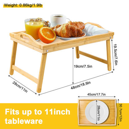 GL-Bamboo Bed Tray Table with Handle and Folded Legs