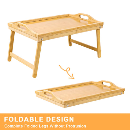 GL-Bamboo Bed Tray Table with Handle and Folded Legs