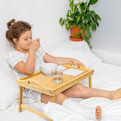 GL-Bamboo Bed Tray Table with Handle and Folded Legs