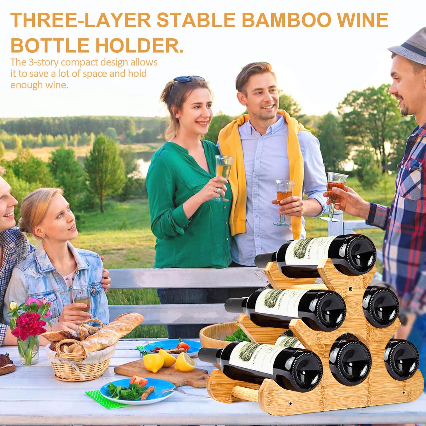 GL-Bamboo Countertop Wine Rack for 6 Bottles