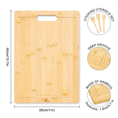 GL-Bamboo Cutting Board with Juice Groove and Utensil Set of 3