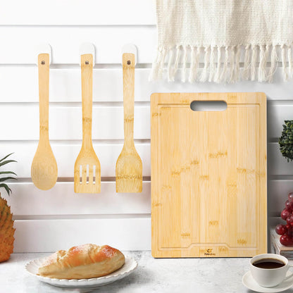 GL-Bamboo Cutting Board with Juice Groove and Utensil Set of 3