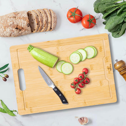 GL-Bamboo Cutting Board with Juice Groove and Utensil Set of 3