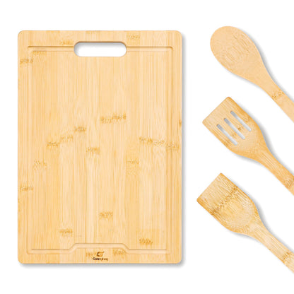 GL-Bamboo Cutting Board with Juice Groove and Utensil Set of 3