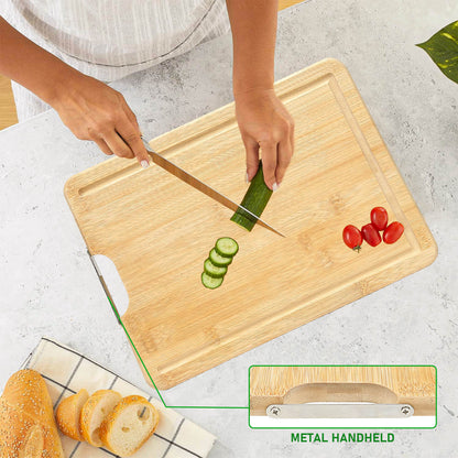 GL-Bamboo Cutting Board with Juice Groove and Metal Handle