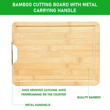 GL-Bamboo Cutting Board with Juice Groove and Metal Handle