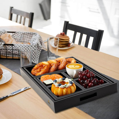 GL-Bamboo Black Bamboo Nesting Tray Set - 1 Large Square Tray, 4 Small Square Trays, 1 Rectangular Tray, Customizable Size, Logo