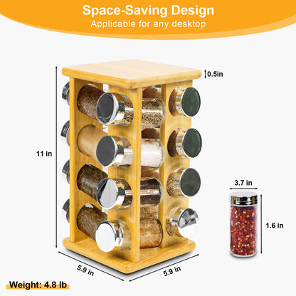 GL-Bamboo Revolving Spice Rack Set with Spice Jars