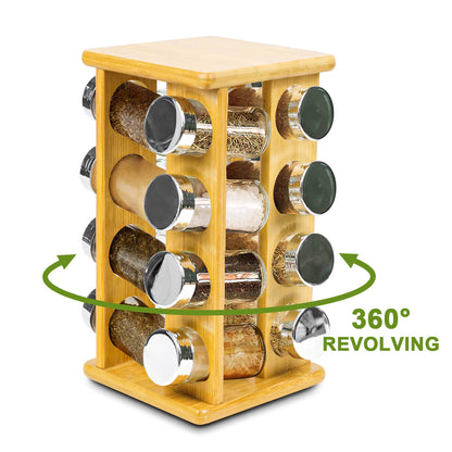 GL-Bamboo Revolving Spice Rack Set with Spice Jars