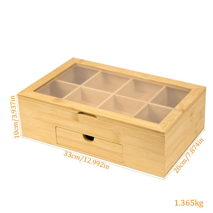 GL- Bamboo tea bag storage box with drawer and magnetic transparent lid, customized size, logo