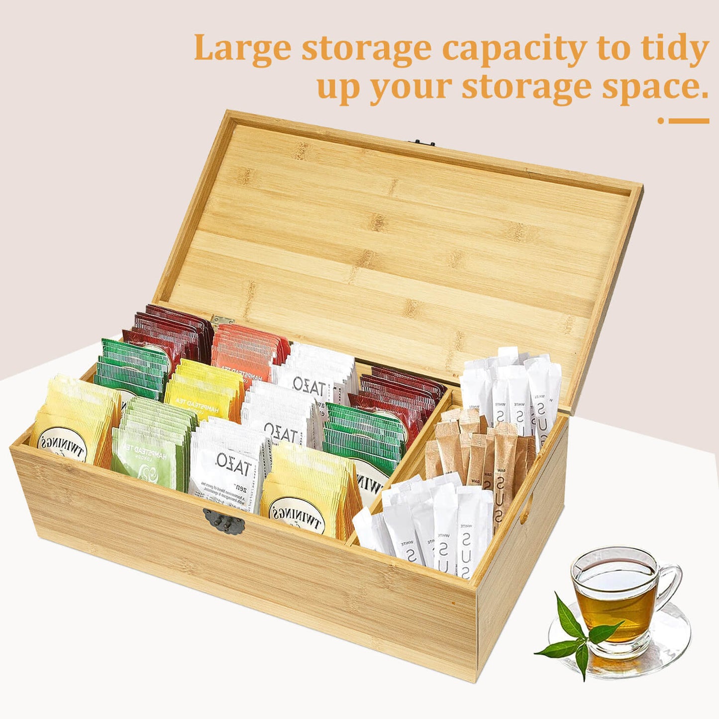 GL-Бамбуковый ящик для хранения чайных пакетиков с боковым выдвижным ящиком