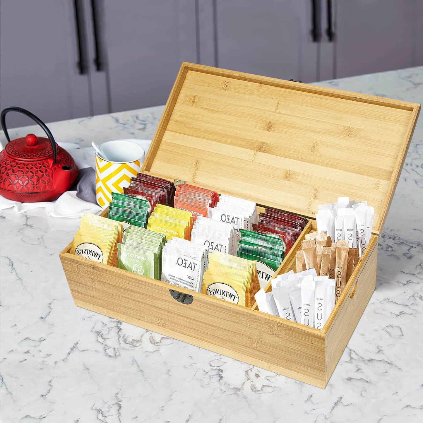 GL-Бамбуковый ящик для хранения чайных пакетиков с боковым выдвижным ящиком