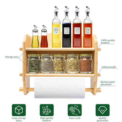 GL - Bamboo wall mounted spice rack with paper towel holder, custom size, logo