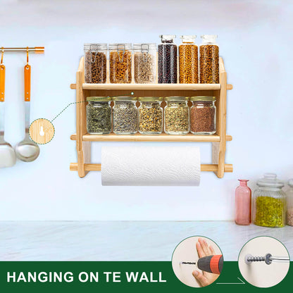 GL - Bamboo wall mounted spice rack with paper towel holder, custom size, logo