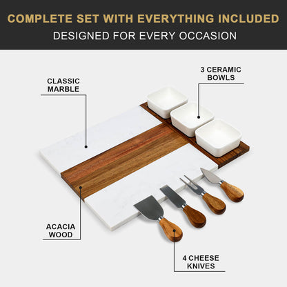 GL-Bamboo Marble and Wood Cheese Board Set