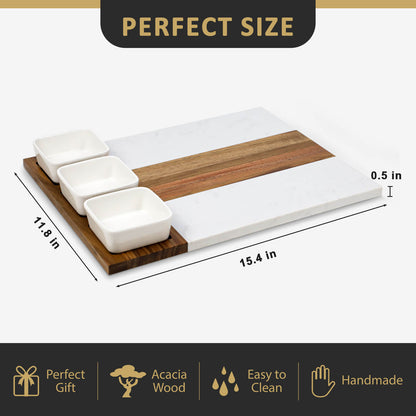 GL-Bamboo Marble and Wood Cheese Board Set