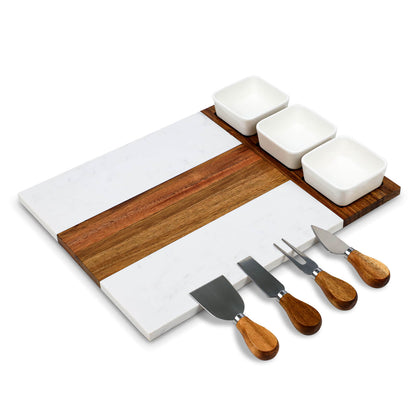 GL-Bamboo Marble and Wood Cheese Board Set