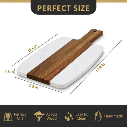 GL-Bamboo Marble and Wood Cutting Board with Handle for Charcuterie Board