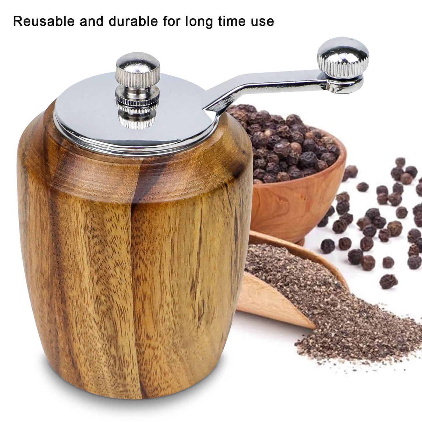 GL-Bamboo Salt and Pepper Grinder Set with Twist Handle and Tray