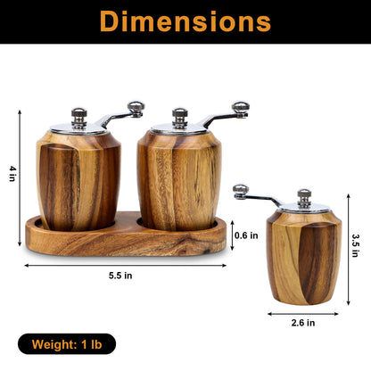 트위스트 핸들과 트레이가 포함된 GL-대나무 소금 및 후추 분쇄기 세트